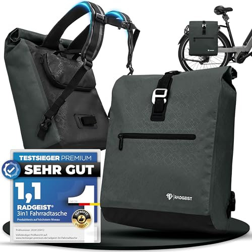 RADGEIST Fahrradtasche für Gepäckträger I Gepäckträgertasche & Rucksack I Fahrradtasche für Damen & Herren I Umhängetasche & Gepäcktasche für Fahrrad 20L Anthrazit