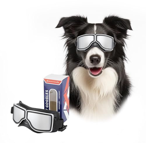 PETLESO Hundebrille für Große Hunde Coole Motorrad Hundebrille Verstellbare Schutzbrille Ati-UV Sonnenbrille für Mittlere/Große Hunde