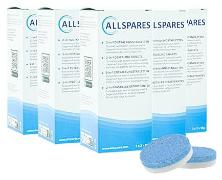 AllSpares 2-in-1 Entkalkungstabletten (30x 18gr Tabs) für Kaffeemaschinen geeignet für Bosch 311821/311975 / TCZ8002 / und Siemens Neff Gaggenau 00311975 / TZ80002