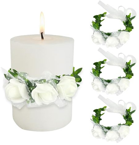 3-Piece Candle Garland - Decorative Candle Ring with Drip Protection - Wreath for Communion, Baptism, Wedding