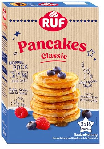 RUF Classic Pancakes, Backmischung für fluffige Pfannkuchen im American Style für ein echtes Genießer-Frühstück, 2 x 16 Pancakes, 540 g