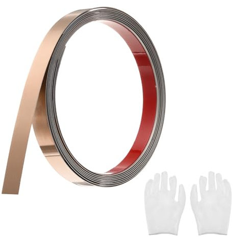 QUARKZMAN Baguette de Moulure en Acier Inoxydable Auto-Adhésive, Finition en Or Rose Brossé à Coller, avec Gants, Moulure Décorative pour Miroir Mural, 0,6 x 9,8 Pieds