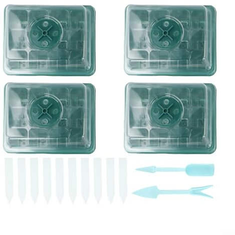 Germinación eficiente con juego de 4 mini invernaderos con 12 cámaras individuales