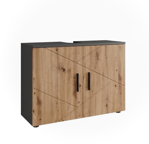 Vicco Meuble sous lavabo Irma, Anthracite/Artisan, 80x59cm avec 2 Portes