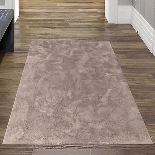 Teppich-Traum Kurzflor Teppich Modern Hasenfell-Optik Taupe 80x150 cm | Samtig weich und pflegeleicht, rutschhemmend, robust, langlebig, saugrobotergeeignet, OEKO-TEX geprüft, Wohn- & Schlafzimmer