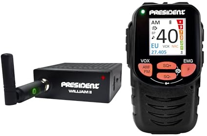 President William II ASC Multistandard CB Radio – Design Black Box mit Bedienelemente und Display auf Mikrofon, 40 Kanäle AM/FM, 12 V, VOX-Funktion und ANL/NB-Filter – kompakt für Auto und LKW