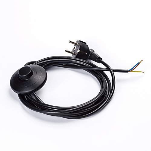 Netzkabel 3m gold Schuko-Stecker an offenes Ende m. Schnurschalter Fußtretschalter Zwischenschalter Kabel Schalter Anschluss (schwarz)