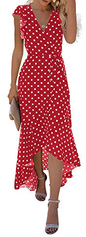 GRECERELLE Womens Summer Maxi Boho Wrap Dress, 03 Polka Dot Red, XXL