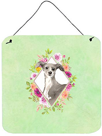 Carolines Treasures Wanddekoration, Motiv: Italienischer Windhund, grüne Blumen, Mehrfarbig