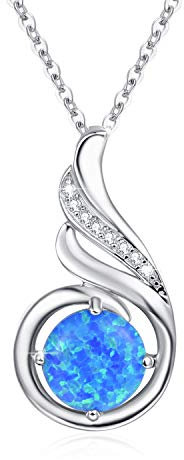 KINGWHYTE Opal Halskette 925 Sterling Silber Phönix Prinzessin Halskette, Opal Anhänger für Frauen Geburtsstein Schmuck Geburtstagsgeschenk für Sie(September Opal)
