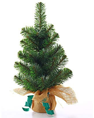 Künstlicher Mini Christbaum Tannenbaum klein 50cm als Tischdekoration - schwer entflammbar mit Jute-Fuß dekoriert von kunstpflanzen-discount.com