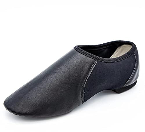 Asyusyu Jazz Shoes Neo-Flex Chaussures de jazz à enfiler en cuir souple avec semelle fendue moderne pour homme et femme Noir, Noir , 42 1/3 EU