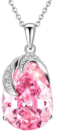 VONSSY Damenkette Edelstein Anhänger Halskette | Oval Teardrop Birne Kristall Rubin Smaragd Rosa Saphir Birthstone Halskette | Platin-Silber-Schmuckgeschenk