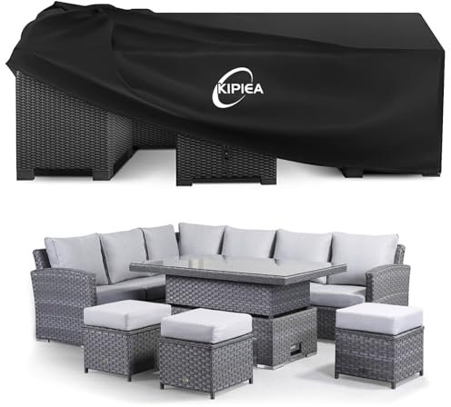 Kipiea Gartenmöbel Abdeckung Winterfest, 420D Oxford Gewebe Wasserdicht & Anti UV Plane Schutzhülle für Gartenmöbel, Rechteckige Abdeckplane Gartenmöbel für Gartentisch Loungemöbel - 350x262x90cm
