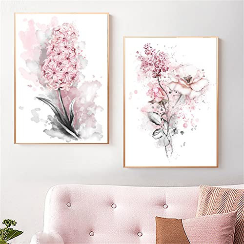 Sarah Duke Lot de 2 posters floraux sur toile - Fleurs roses - Sans cadre - Décoration murale nordique pour chambre à coucher et salon - 40 x 50 cm