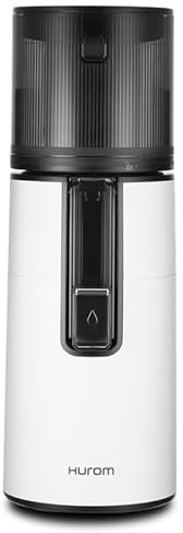 Hurom H400 - Exprimidor lento de fácil limpieza, blanco, tolva de productos enteros, motor silencioso, limpieza sin fregar, última intervensión de BPA, fácil montaje, exprimidor masticante de prensa