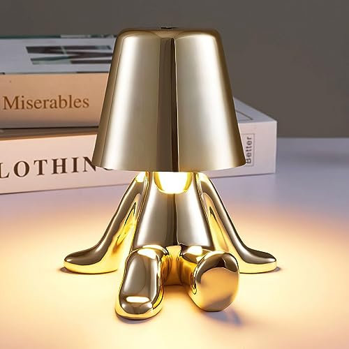 Tischlampe mit Touch Steuerung, Thinker Statue Gold Man Dekorative LED Schreibtischlampe, USB Charging 3 Helligkeitsstufen Dimmbare Nachttischlampe für Schlafzimmer Wohnzimmer Büro Dekoratio Geschenk