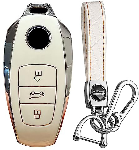 KUNIO Keyless Schlüsselhülle Passt für VW Touareg 2011 2012 2013 2014 2015 2016 2017 2018 Schutzhülle TPU Schlüsselgehäuse Schlüsselanhänger Schlüsselcover 3 Tasten A Weiß