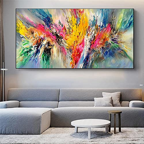 ZHMANLUCK Extra große bunte Wolken abstrakte Leinwand gerahmte Wandkunst für Wohnzimmer-Wanddekorationen 100 x 200 cm/(39 x 79 Zoll) mit schwarzem Rahmen
