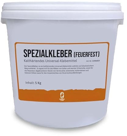 Feuerfest 123 - Feuerfester Kleber [Menge 5 kg] - Für Schamotte, Vermiculite & Silikat - Kleber 1.350 °C hitzebeständig - Reparieren, Kleben, Fixieren - Universal Hochtemperaturkleber alle Materialien