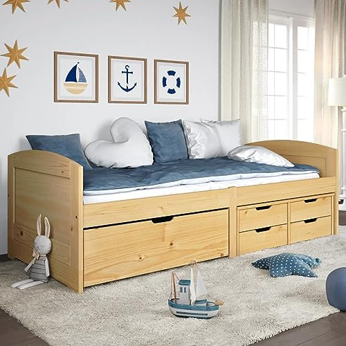 Hommdiy Tagesbett mit 5 Schubladen iRun Jugendbett Kinderbett 90x200 cm Massivholz Kiefer