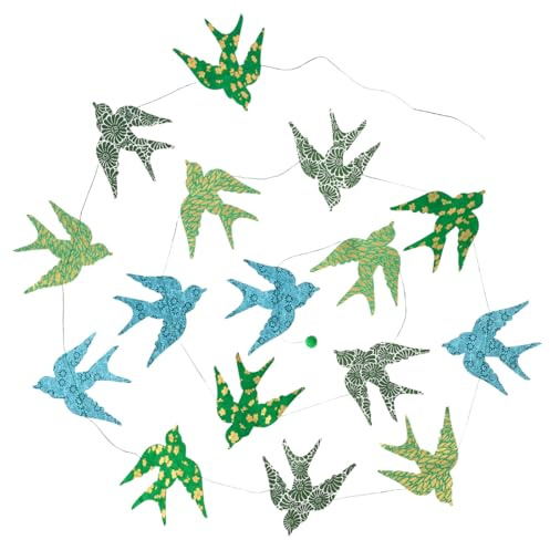 MAHARANIS Fairtrade Guirlande Schwalben Vögel grün 290 cm aus handgeschöpftem Papier Lokta Daphne Papier aus nachhaltiger Handwerksfertigung