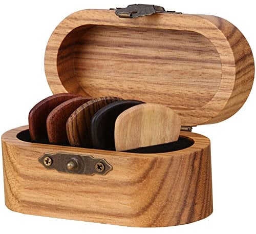 YEHEI Gitarren-Pick-Halter mit Holzplektrum,-Plektrum-Vitrine,Mini-Plektrum-Box