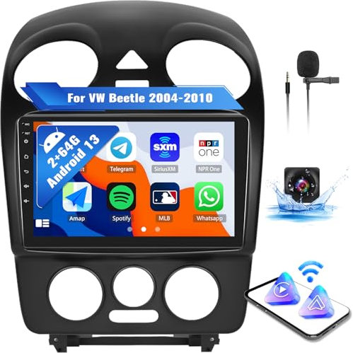 OiLiehu 2G+64G Android 13 2 DIN Radio Carplay Android Auto para VW Beetle 2004-2010 Pantalla Radio Coche 9 Pulgadas Soporte Bluetooth FM RDS WiFi GPS SWC EQ Camara Marcha Atras