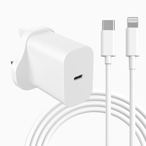 ilikable USB C Plug, 20W iPhone Fast Charger Plug with 2M USB C to Lightning Cable PD USB C Charger UK Power Adapter for iPhone 14 13 Mini 12 11 Pro Max, iPad Pro AirPods White