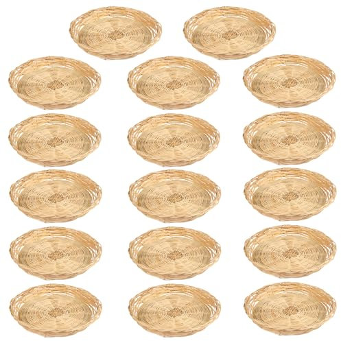 GNIEMCKIN 17 PCS 9.8 inch Bamboo Paper Plate Holder, Hand Weave wicker plate holders for Parties, Picnic, and Barbecue, Reusable