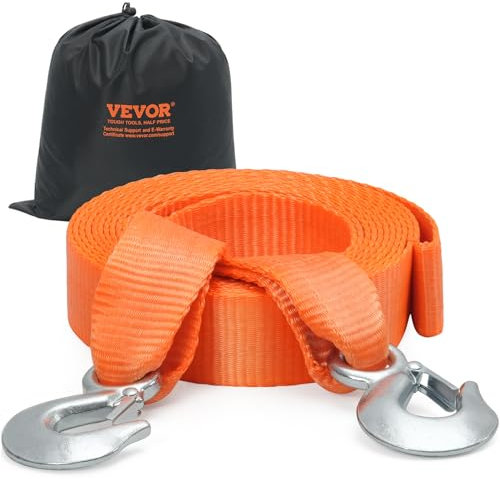 VEVOR ATV Car Tow Strap with Hooks 2x20' 17000 lbs, Tow Straps with Safety Hooks, Car Heavy Duty Recovery Rope for Trucks Vehicles Towing Accessories, Tow Cable for for Roadside Recovery