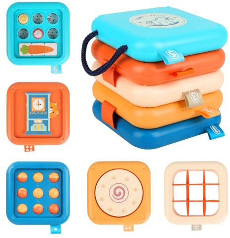 Joollurm Busy Activity Cube für Kleinkinder, 8 in 1 Montessori Spielzeug für Babys 1 2 3 Jahre, Baby Flugzeug Reisespielzeug, sensorisches pädagogisches Entwicklungsspielzeug für Jungen Mädchen Geburt