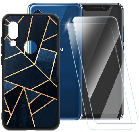 Gehärtetes Glas und Hülle für Axon 9 Pro - Streifen | 6.21 Bedruckte weiche Hülle und 2er-Pack Displayschutzfolie, kratzfester ultraklarer Schutzschirm