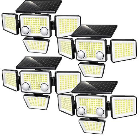 Lumisky Lot de 4 Spots Solaires à 4 Têtes Noires FAIRVIEW - Éclairage LED Puissant Blanc, Orientables avec Détecteur de Mouvement, Idéaux pour Sécuriser Jardin, Terrasse et Extérieur