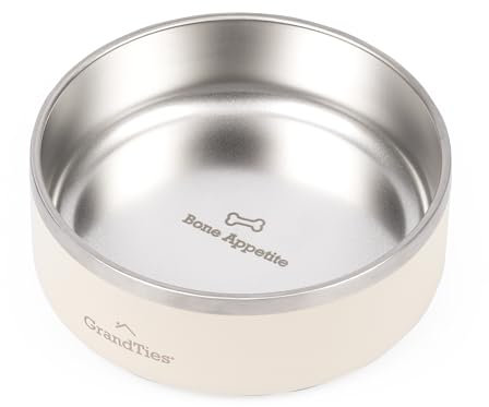 GrandTies Stainless Steel Engraved Pet Bowl | Reusable BPA-Free Insulated Cat & Dog Bowls | Large Heavy Duty Non Skid Spill Proof Dog Bowl | Outdoor Dog Water Bowl (24oz, Ivory White)