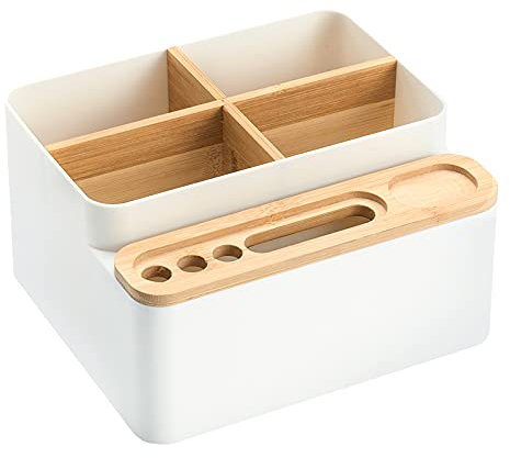 Jesustree Organizador de Escritorio de Oficina, Caja de Almacenamiento de Madera Multiusos Portalápices Organizadora de Mando a Distancia para Tijeras, Cosméticos, Teléfono Móvil