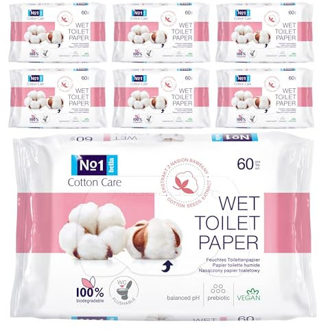 bella No.1 feuchtes Toilettenpapier Cotton Care | 100% biologisch abbaubar und spülbar | im 7er Pack (7 x 60 Stück)