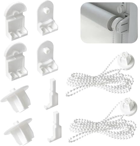 LAINIKE 2 Set Plastic Roller Blind Kit 25mm Roller Blind Fittings Without Drilling Roller BlindFittings Repair Kit Curtain Roller Accessories With Beaded Chain Spare for Curtain Rods White