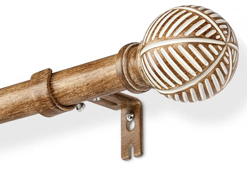 DEFYNEE Tringle à rideaux à effet bois extensible 76-152cm - 25mm avec âme métallique et imitation de grain de bois, compatible avec œillets, tringle extensible pour fenêtres/portes, brun café