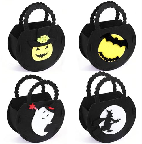 Kürbis Tasche Halloween Bastelset 4 Stück, DIY Kürbis Beutel zum Selbst Basteln, Süßigkeiten Tasche Kinder Trick or Treat Bag, Halloween Sammeltasche für Party & Deko (Schwarz)
