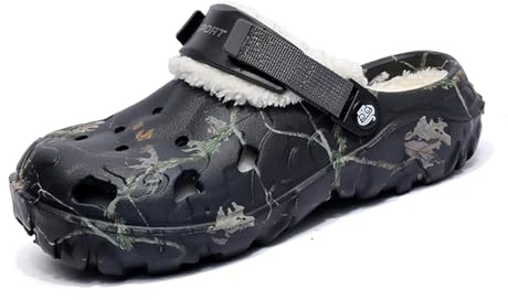 FRTUBOP Chaussons Hommes Doublé de Fourrure Sabots Hiver Chaude Peluche Pantoufles Maison Imperméables Chaussures de Jardin Lined Clogs Intérieur et Extérieur