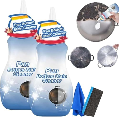 Pan Bottom Stain Cleaner, Pot Cleaner for Bottom of Pans, Foaming Heavy Oil Stain Cleaners, PanCleaner for Cookware Bottoms, Kitchen Heavy Oil Cleaners for Pots &Pans (2)
