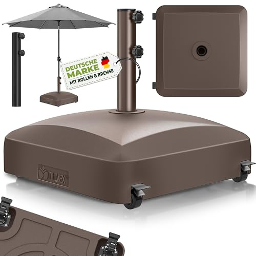 tillvex® Sonnenschirmständer PAVERA mit Rollen & Bremsen für Ø 1,8-3,7 m | Schirmständer befüllbar mit Wasser/Sand 37 L / 56 kg | Schirmgewicht Sonnenschirm & Marktschirm | Wetterfest & UV-beständig