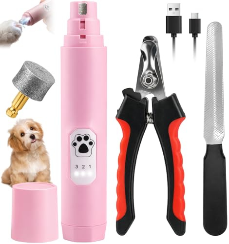 livager Dog Nail Grinder 3 Speeds Electric Dog Nail Trimmer Super Quiet Rechargeable Pet Nail Grinders with LED Lights Painless Paws Grooming Smoothing Tool for Large Medium Small Dogs Cats