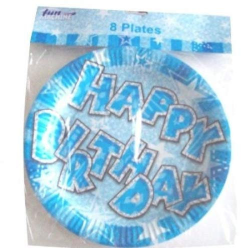 The fancy dress and party store 8PK Happy Birthday Plates Blue
