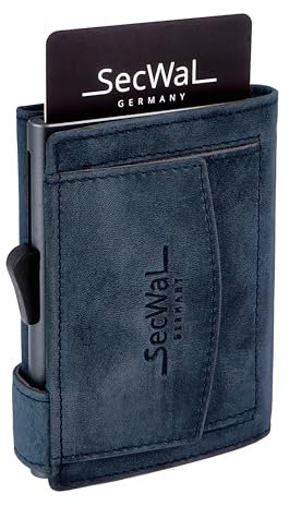 SecWal Kartenetui mit Münzfach Druckknopf inkl. Geschenkbox - Made in Germany - Echtleder Mini Geldbörse inkl. E-Book für Damen und Herren - RFID Schutz Geldbeutel klein (Hunter Blau)