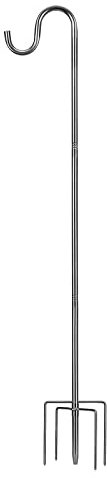 COCONUT Schäferhaken für Vogelhäuschen, 200 cm, 1,6 cm Breite, strapazierfähig, verstellbar, für den Außenbereich, mit 5-Zinken-Basis, für Laternen, Pflanzen, Aufhänger, Hochzeitsdekoration, Silber
