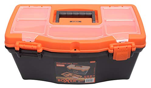 BOXER® Caisse a Outil Complete en plastique 50,8 cm - Malette Outils avec boîte d'assortiment dans le couvercle et insert avec poignée