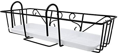 BESTonZON Eisen Hängen Rack Korb Regal Geländer Blumentopf Halter Metall Dekorative Geländer Regal für Indoor Outdoor (Weiß)