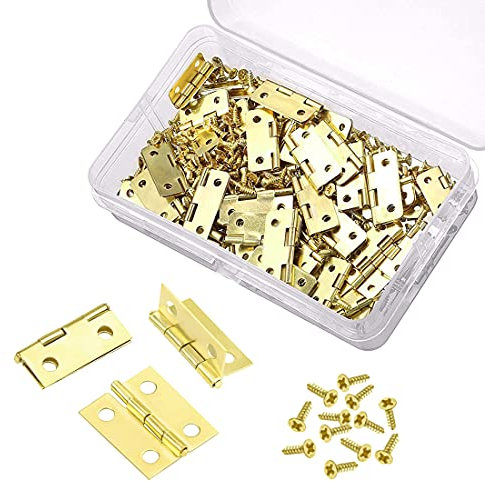 YASQZ 50 Stücke Mini Scharniere, Messing Scharnier Klein zum Basteln mit 200 Stücke Schrauben, Scharniere Klein Minischarniere Modellbau Scharniere Messingscharniere für Schrank Truhe Holzkiste DIY